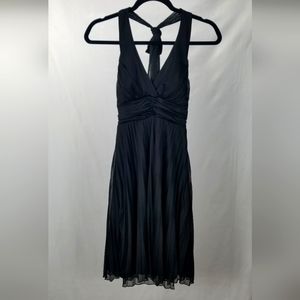 La Belle Black Halter Tie Dress Pleated Hem Small Party LBD